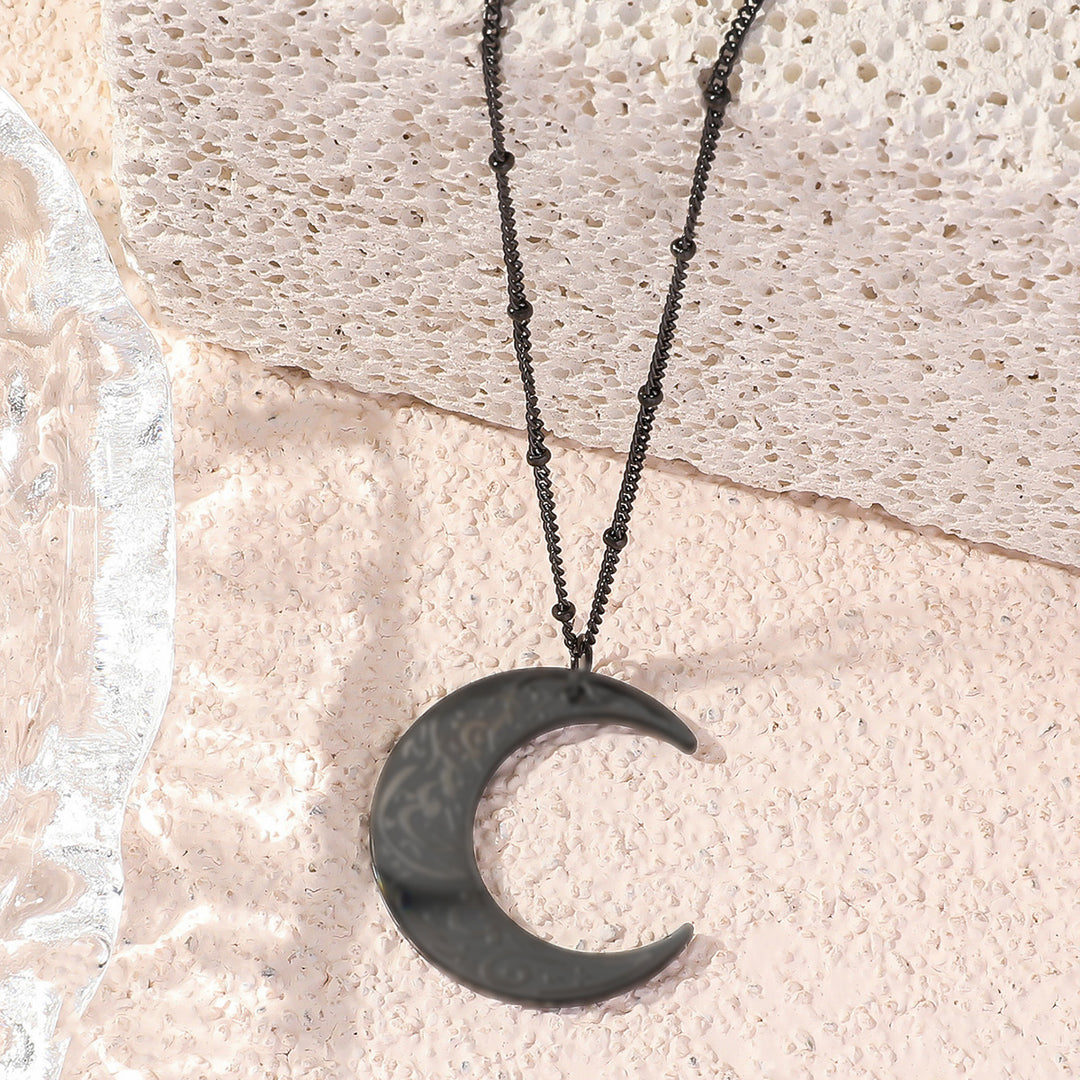 Crescent moon pendant long beaded chain necklace Bowlift