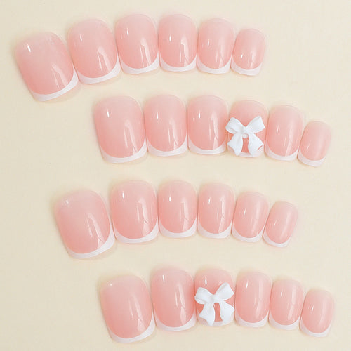 Elegant French Tip Press-On Nails Bowlift