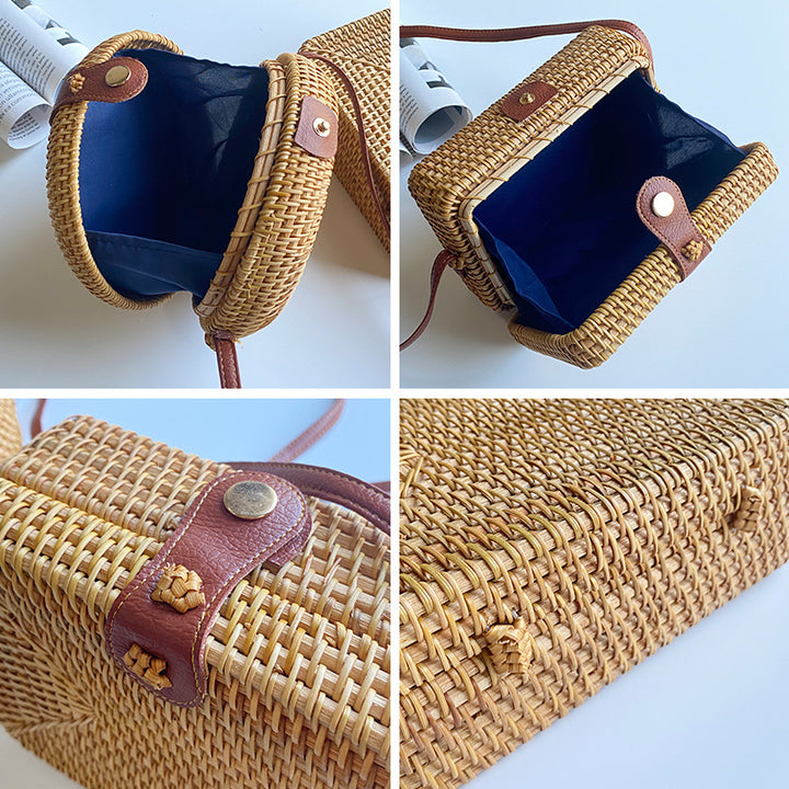 Women's round basket bag with unique ceramic detail Bowlift