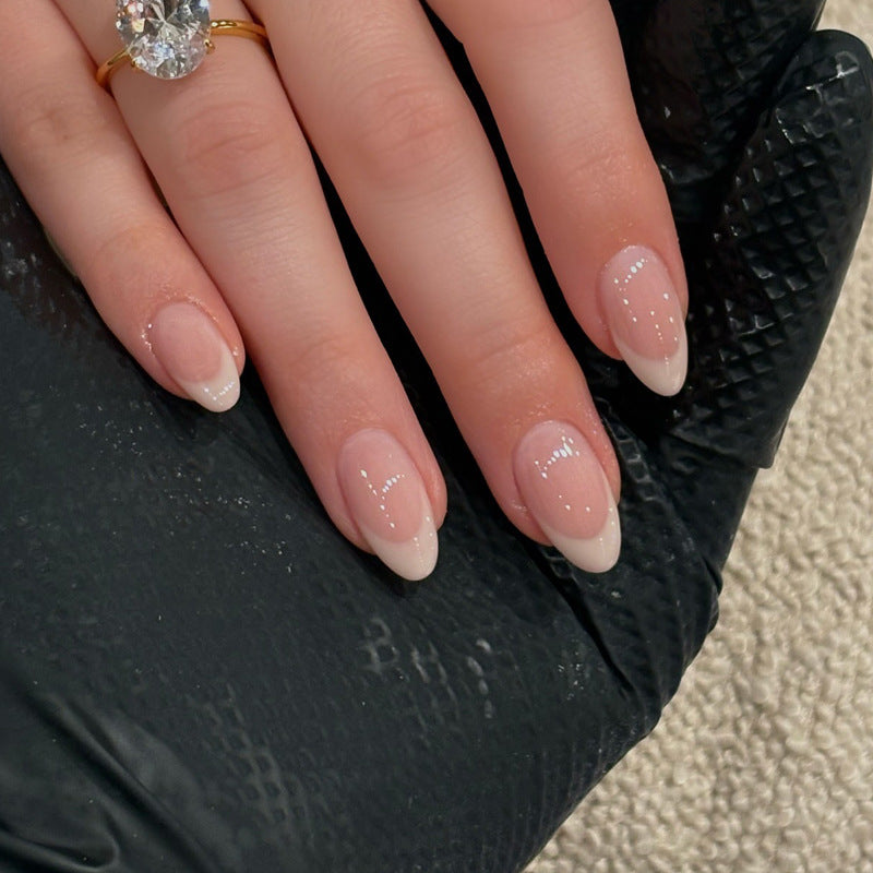 Glossy French Tip Press-On Nails with Elegant Almond Shape Bowlift