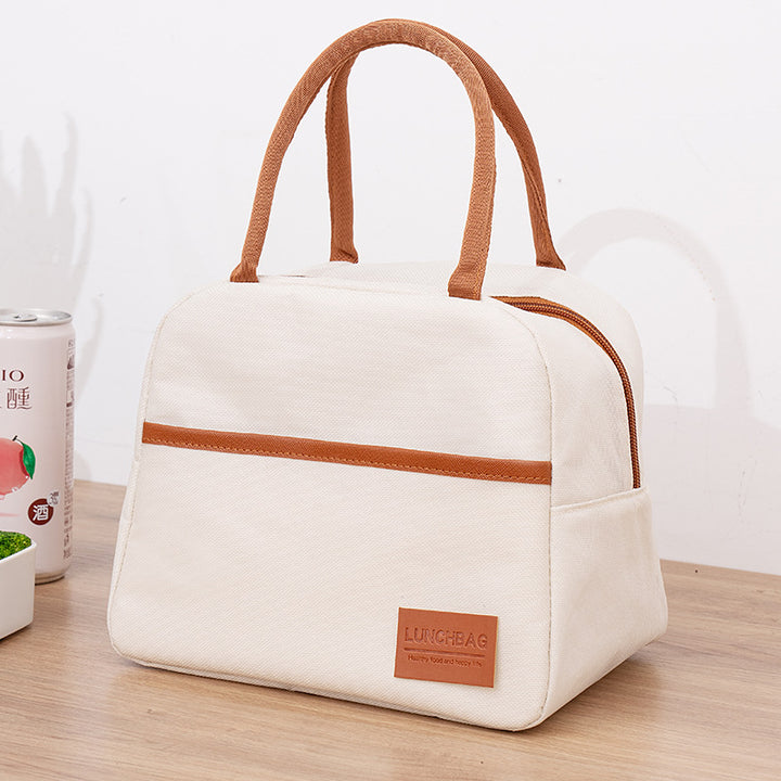 Insulated Canvas Lunch Tote with Dual Handles and Side Pocket Bowlift
