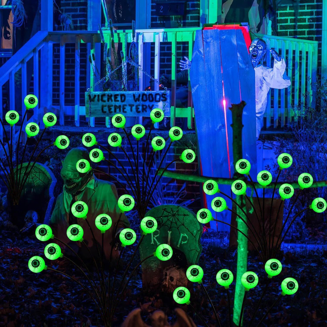 Glowing Eyeball Garden Stake Set With Solar LED And Flexible Stems Bowlift