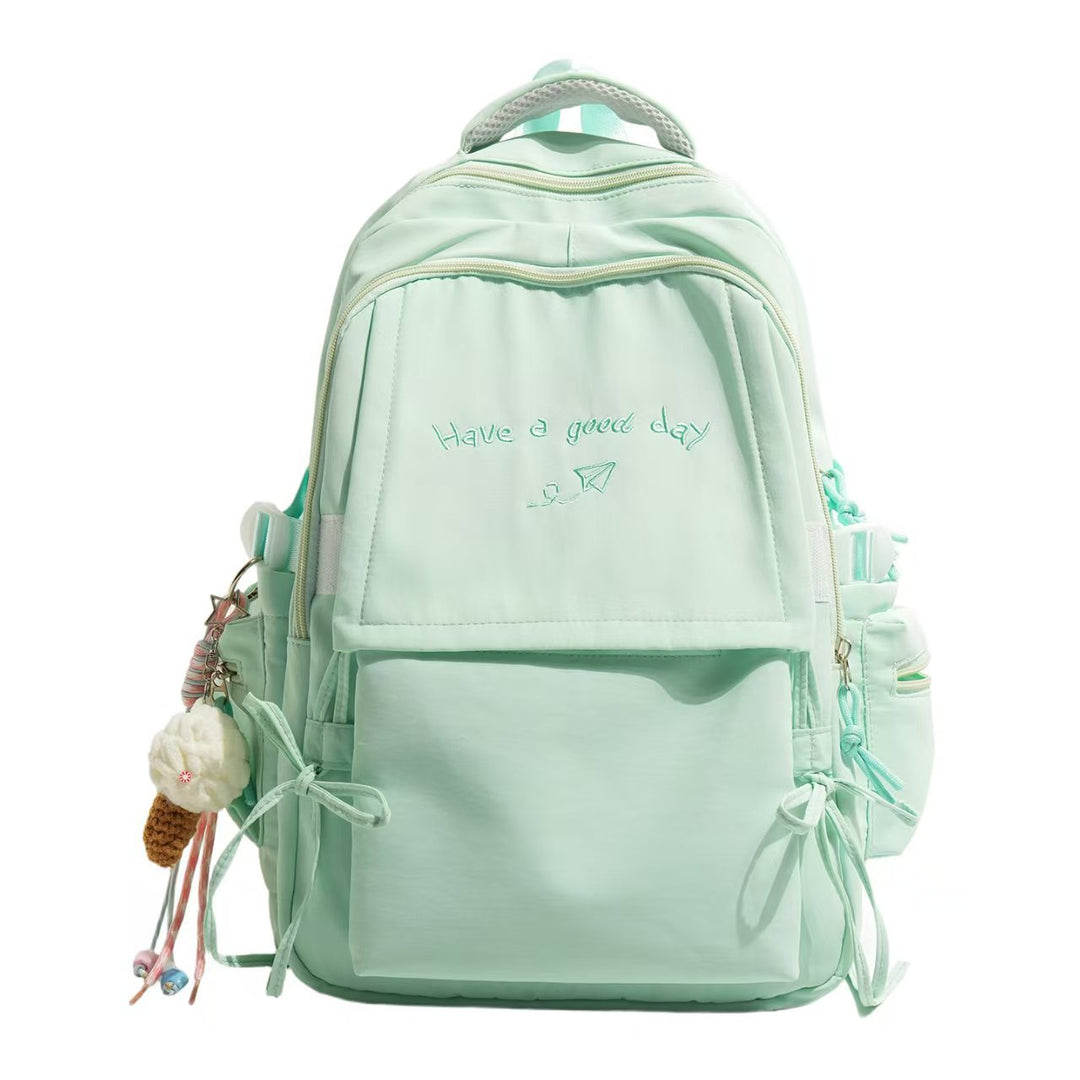 Backpack with Structured Design and Charming Inscription Bowlift