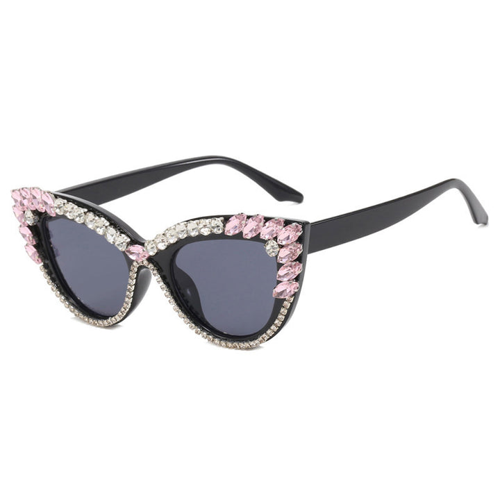 Ladies Glamorous Cat-Eye Sunglasses with Extravagant Crystal Decoration Bowlift