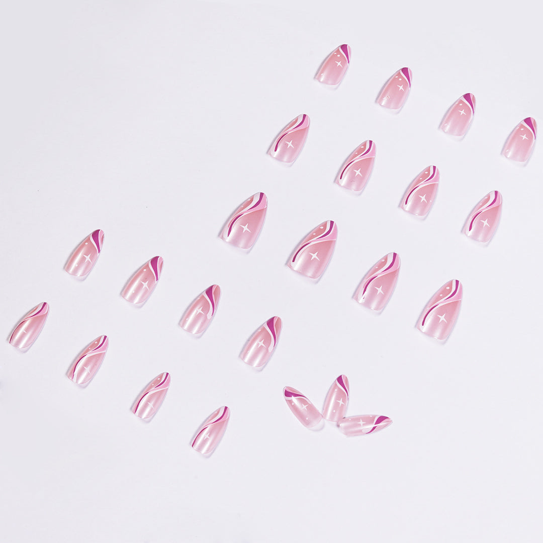 Elegant artistic nail extensions with delicate gradient and accented lines Bowlift