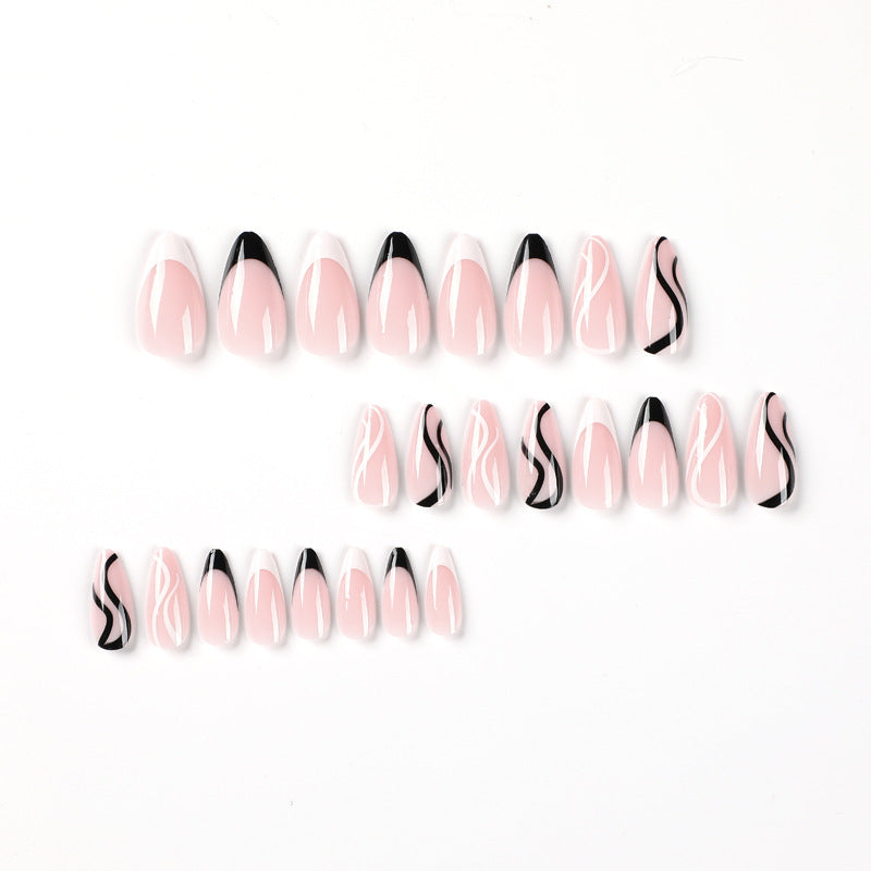 Elegant Artificial Nail Art with Curved Designs and Bowlift Accents