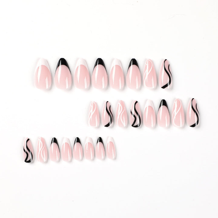 Elegant Artificial Nail Art with Curved Designs and Bowlift Accents