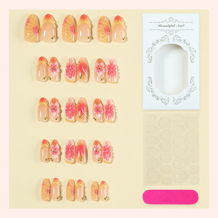 Decorative Floral Press-On Nail Set Bowlift 1788495756