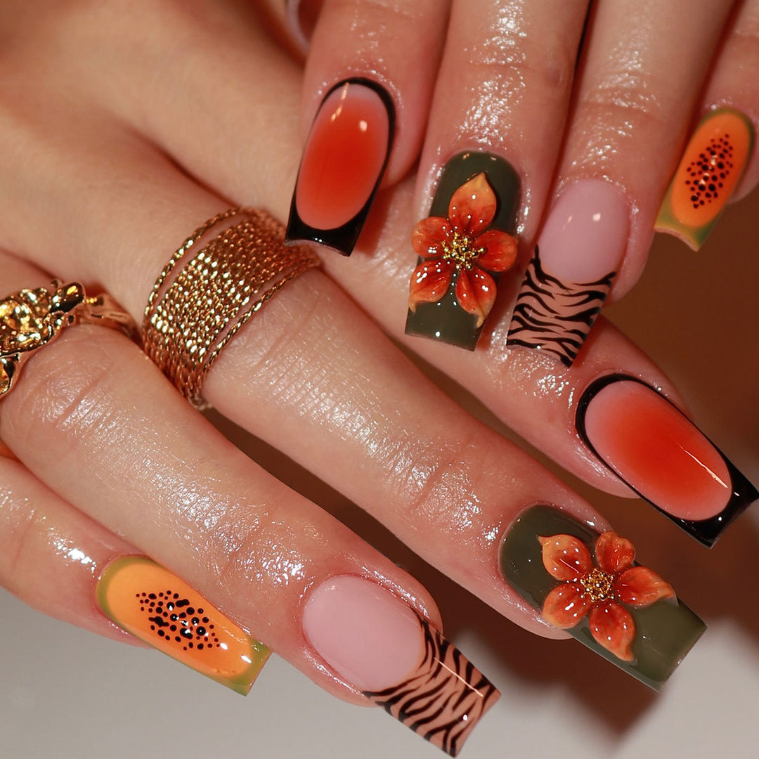 3D Floral and Patterned Acrylic Nail Art Extensions Bowlift