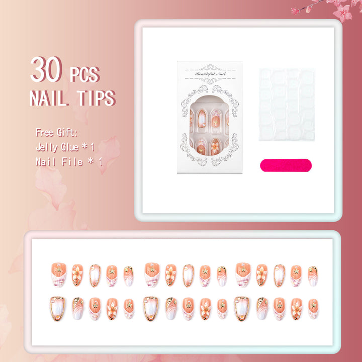 Artificial nail set with delicate flower and glitter decorations Bowlift
