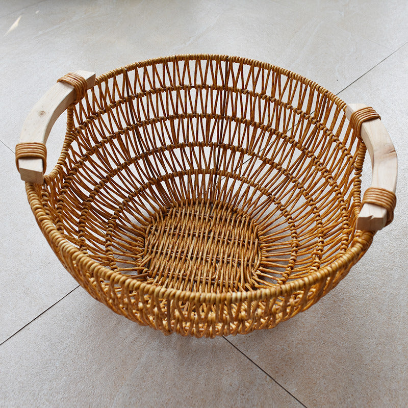 Handcrafted Woven Storage Basket with Wooden Handles Bowlift