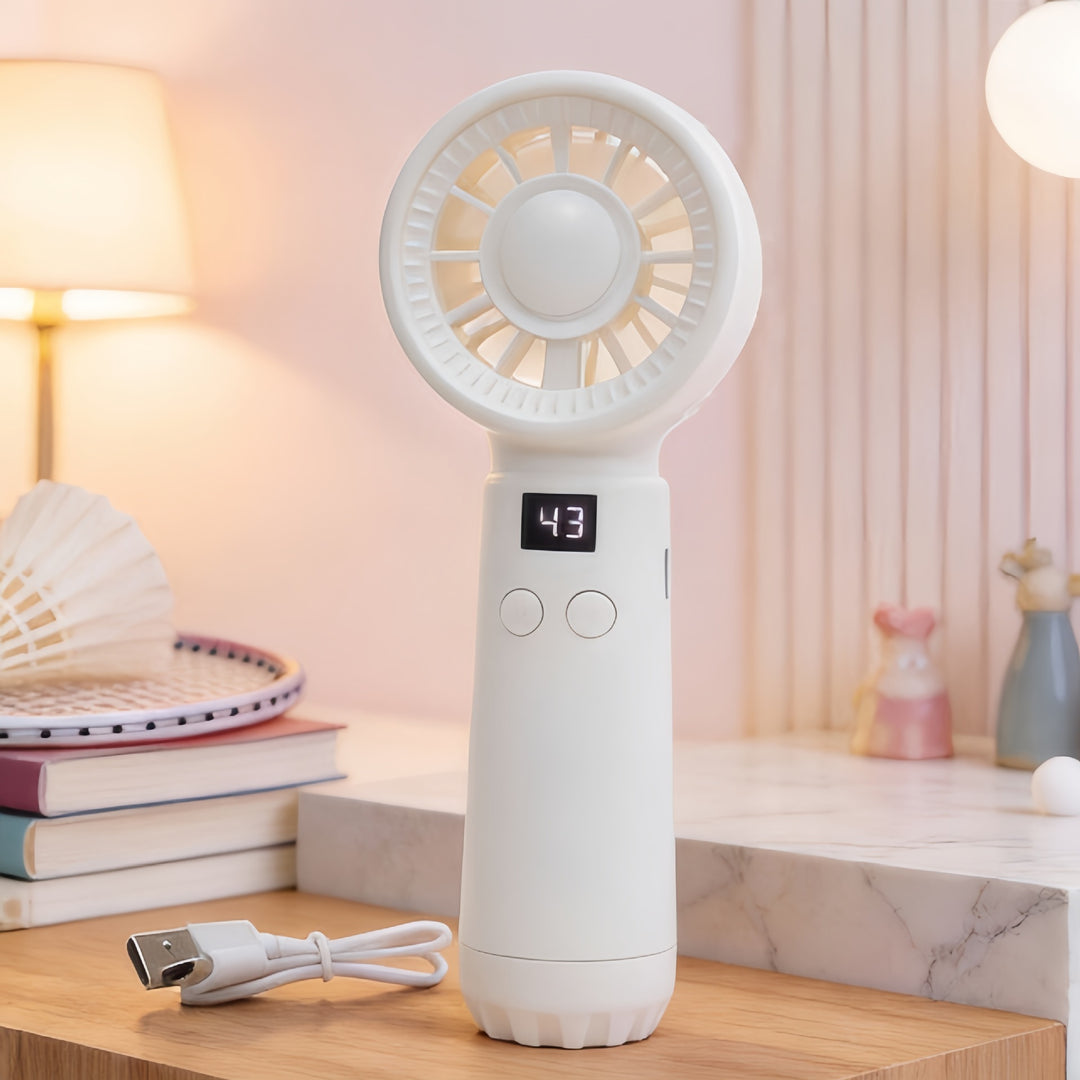 Women Portable USB Hand Fan with LED Display and Adjustable Speeds Bowlift