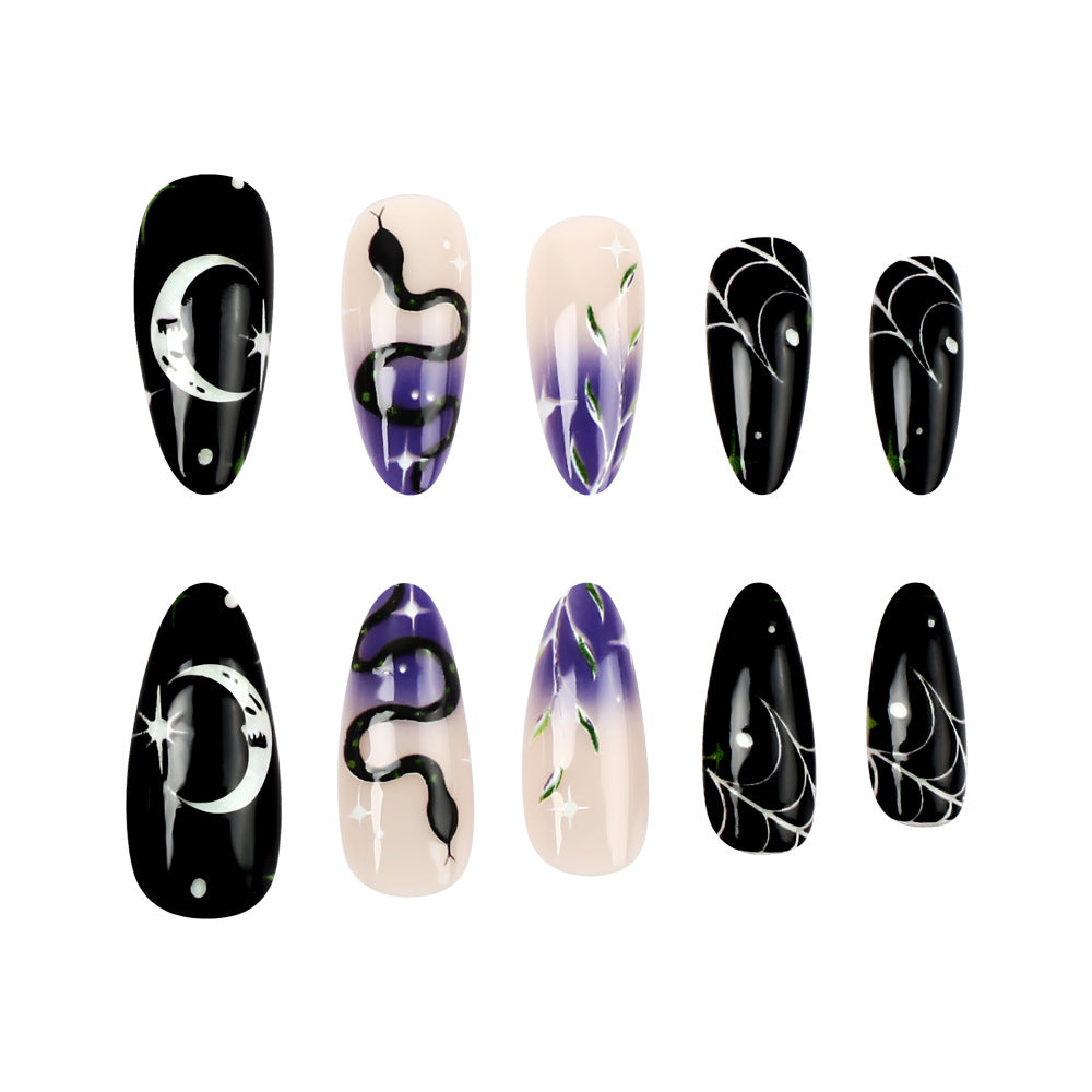 Artistic Halloween-Themed Press-On Nail Art Set Bowlift