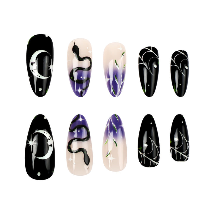 Artistic Halloween-Themed Press-On Nail Art Set Bowlift