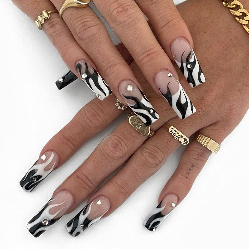 Artful Nail Extensions with Elegant Fire Pattern Bowlift