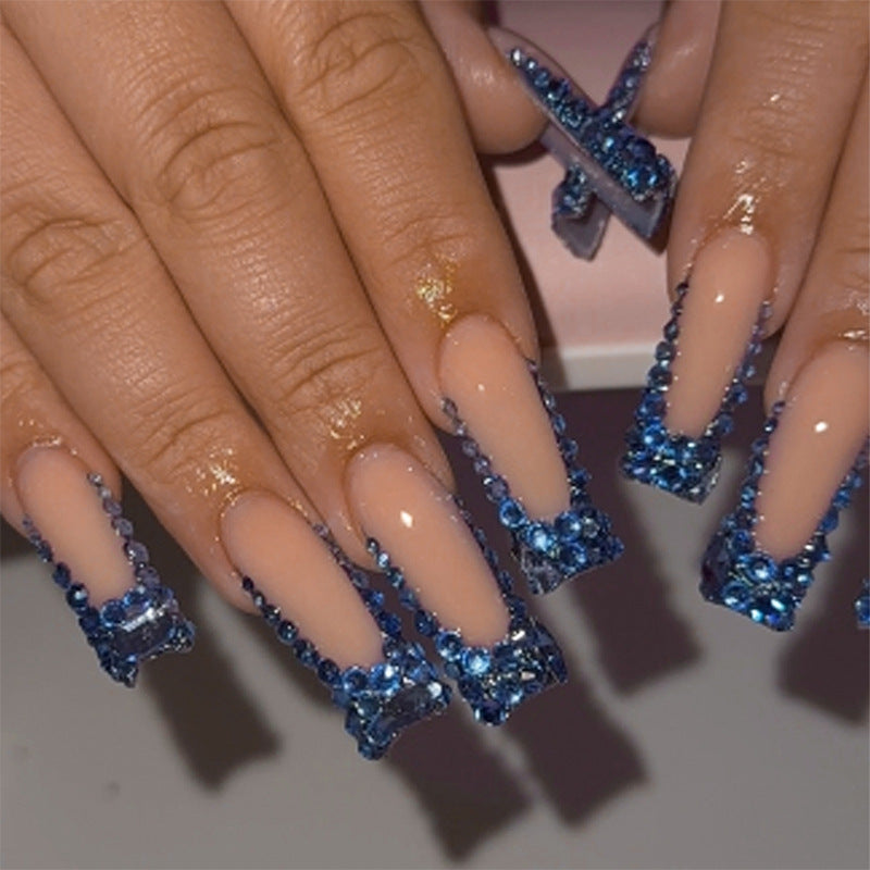 Designer Press-On Nail Set with Rhinestone Accents Bowlift