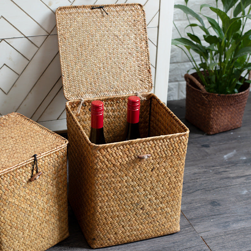 Unisex Rectangular Storage Basket with Lid made of Natural Material Bowlift