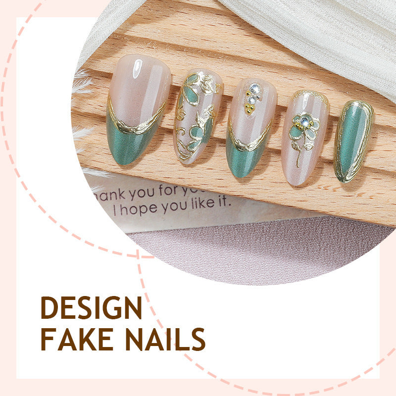 Artificial nail set with luxurious flower appliqués and glitter accents Bowlift