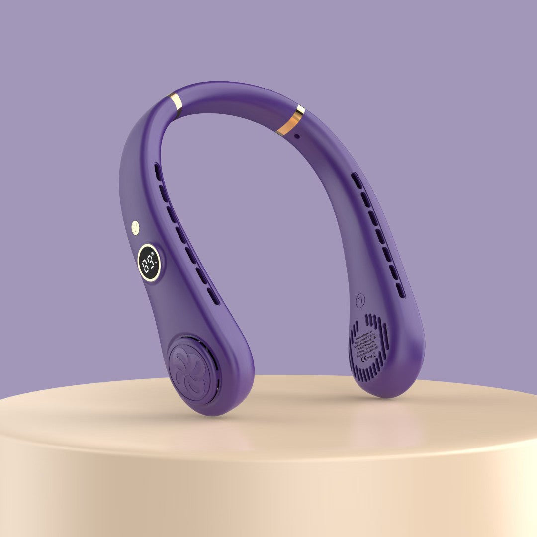Cooling wearable bladeless neck fan with LED display and dual air outlets Bowlift