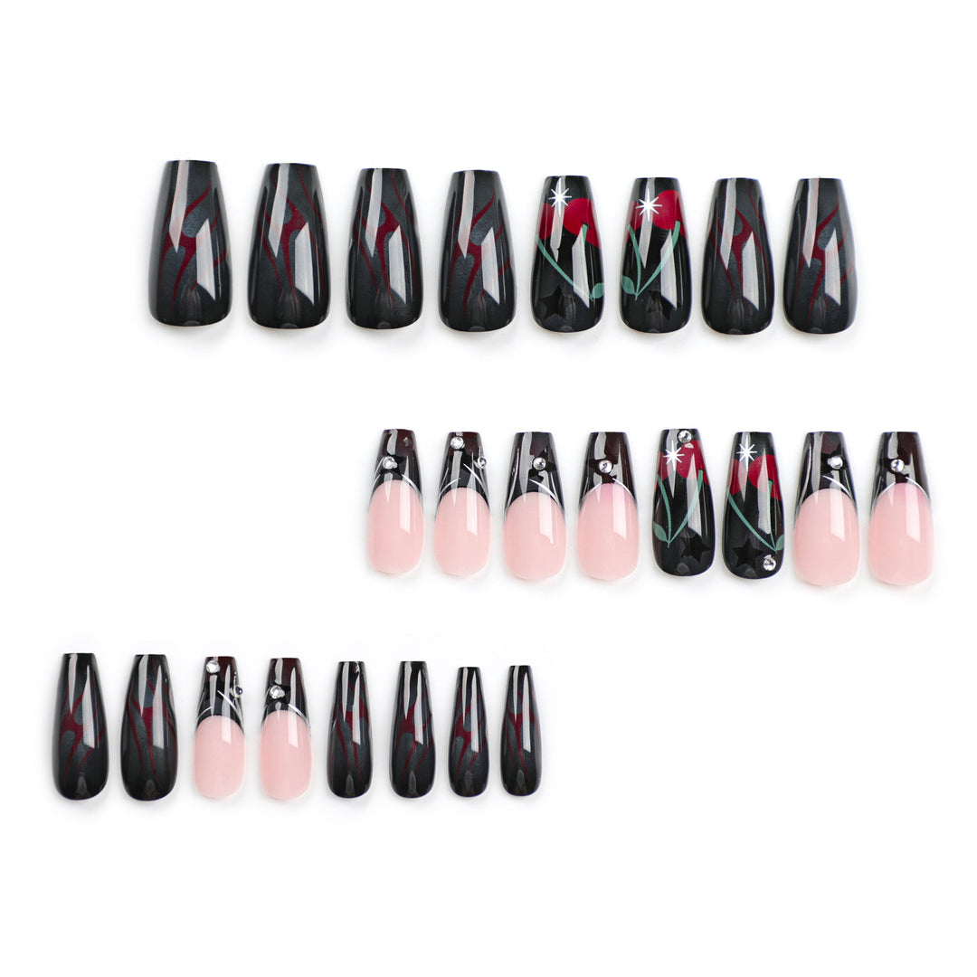 Artful nail art with elegant glitter accents and floral design Bowlift