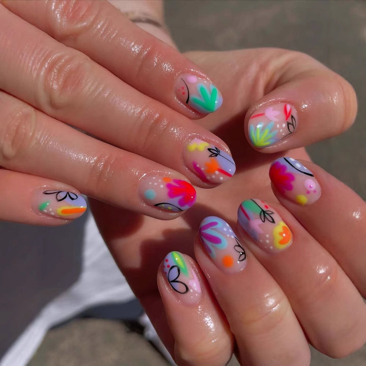 Creative Nail Art Set with Colorful Flower Designs Bowlift