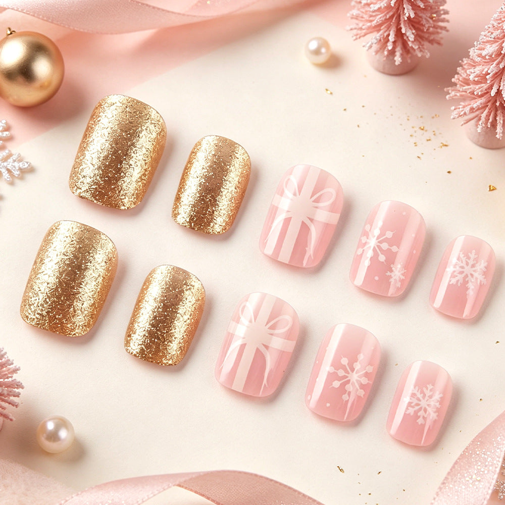 Festive Winter-Themed Press-On Nail Art Bowlift