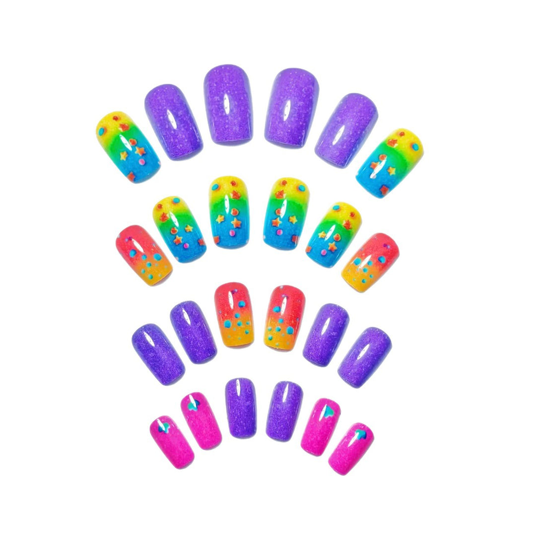 Creative art nails with sparkling rainbow design and 3D applications Bowlift