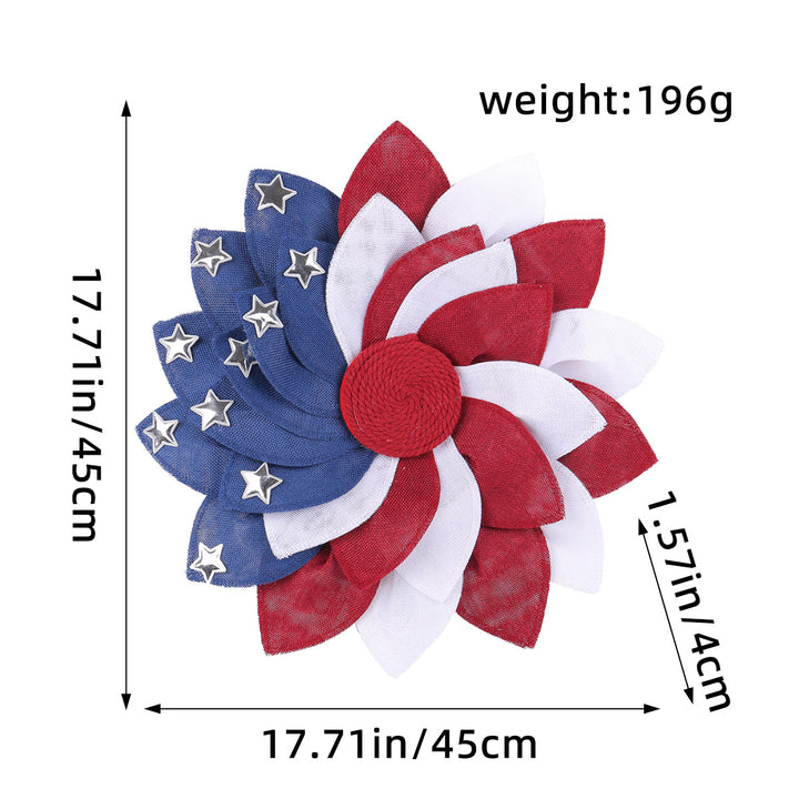 Unisex decorative patriotic door wreath flower made of linen with star studs Bowlift