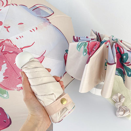 Ladies folding umbrella with cheerful strawberry motif Bowlift