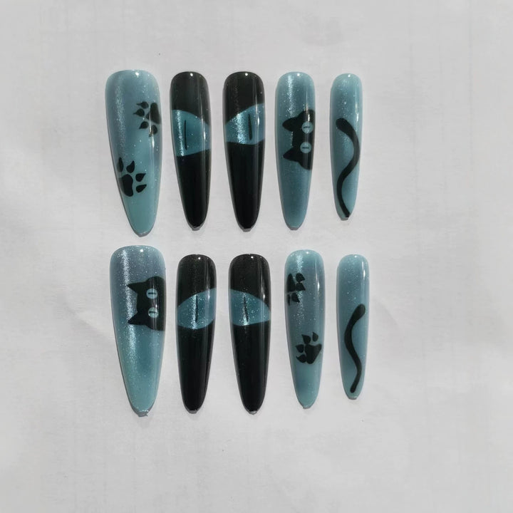 Cat-Themed Press-On Nail Art Bowlift