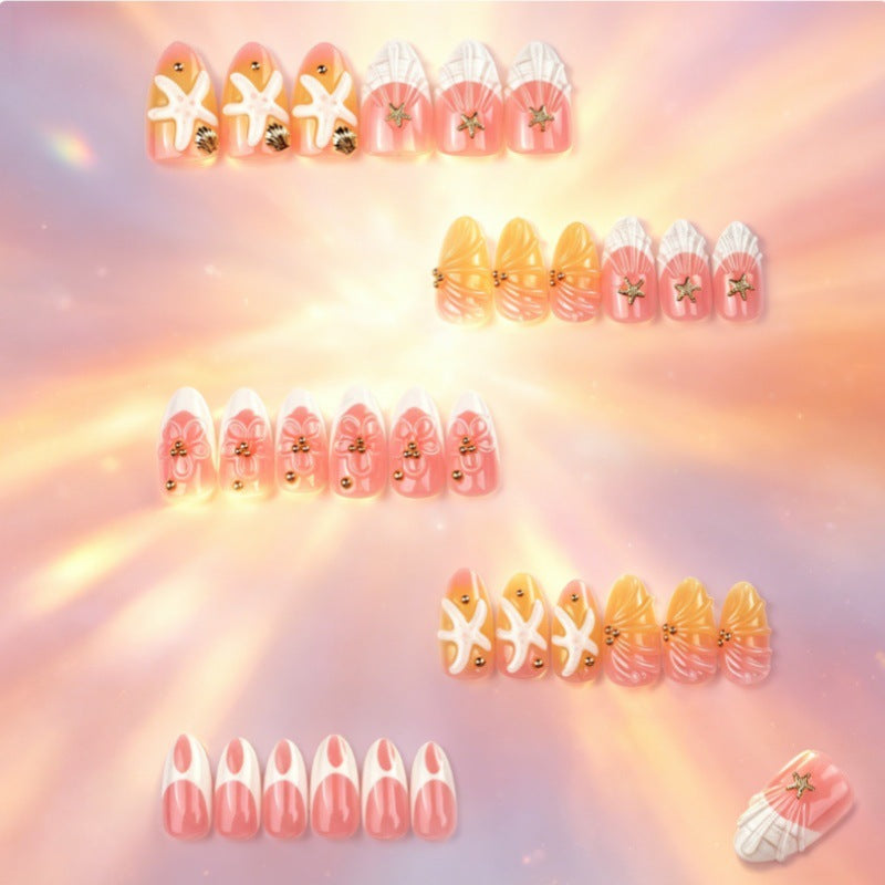 Artistic Press-On Nail Set with Unique Summer Designs Bowlift