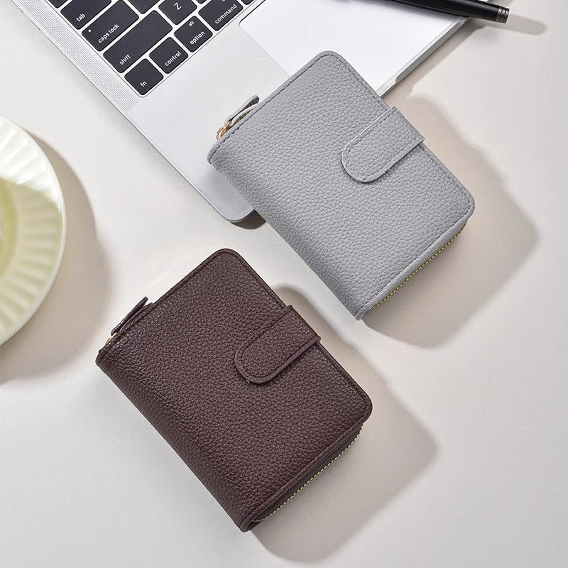 Textured Leather Zippered Card Organizer Bowlift