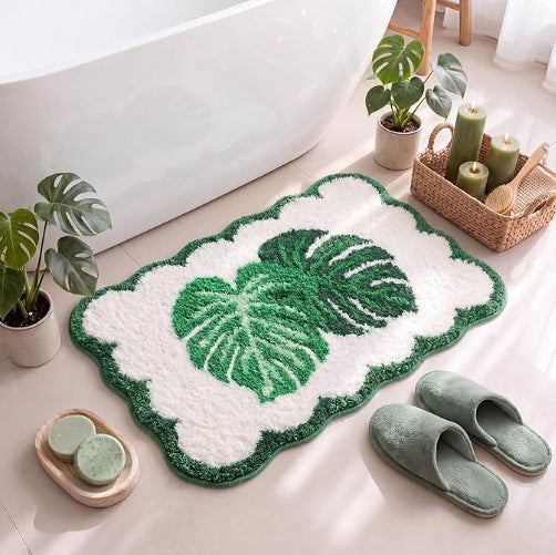 Plush Leaf-Design Bath Mat Bowlift