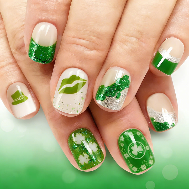 Festive Green-Themed Press-On Nail Set Bowlift