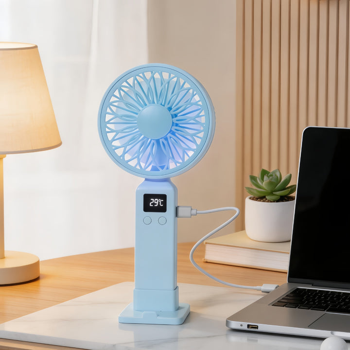 Ladies portable USB fan with digital speed display and ergonomic design Bowlift
