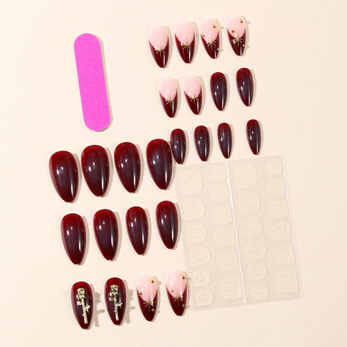 Stiletto Nail Art Extensions with Gold Accents Bowlift
