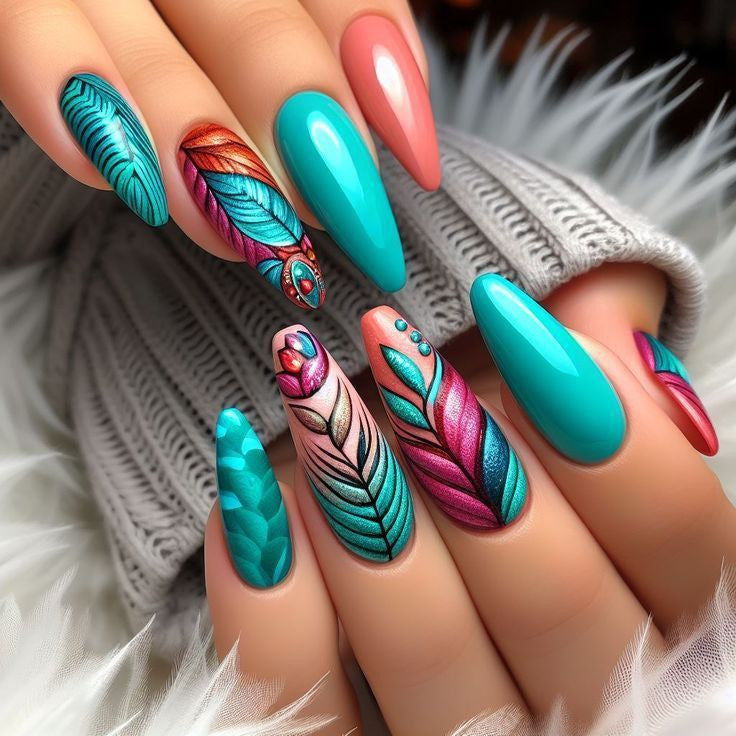 Creative Nail Art with Exotic Leaf Design Bowlift