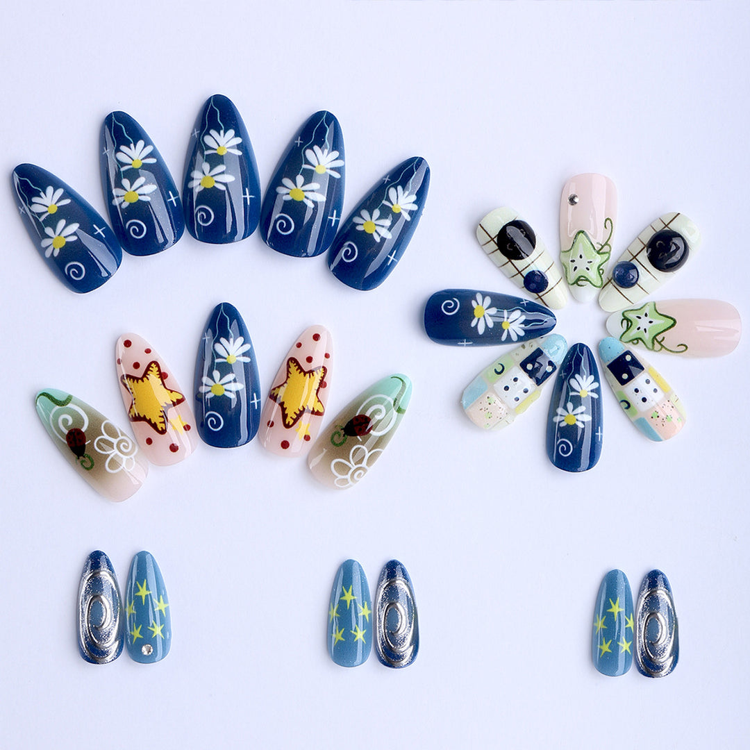 Artificial nails with creative maritime designs and 3D elements Bowlift