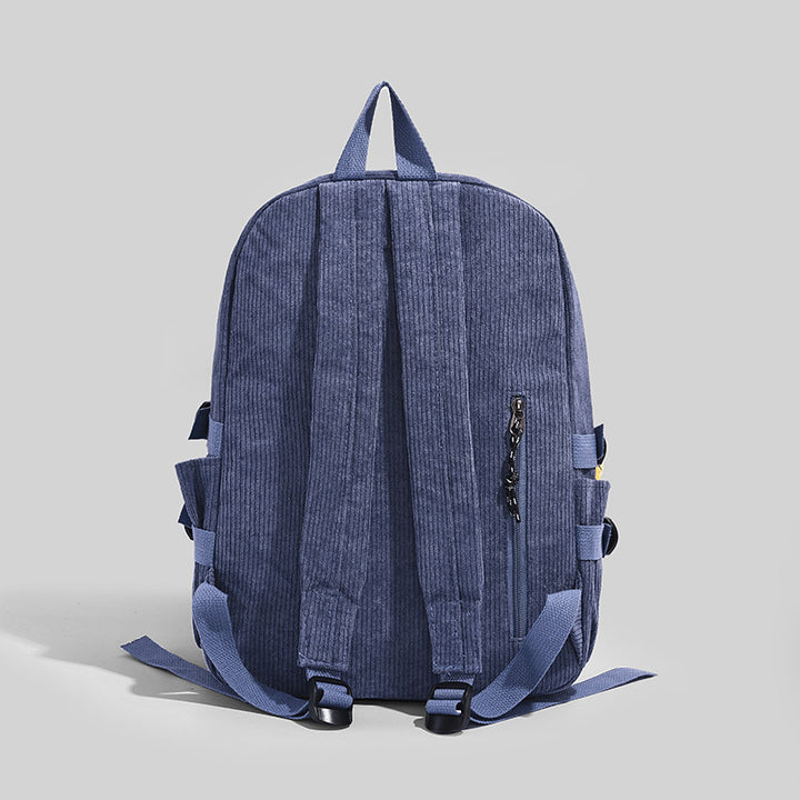 Corduroy Backpack with Cute Character Keychain Bowlift