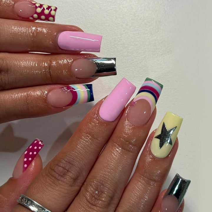 Artificial nails with creative designs and 3D accents Bowlift