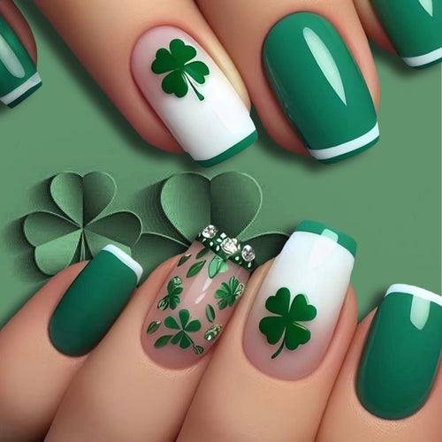 Glamorous Press-On Nail Art Set with Clover Motif Bowlift