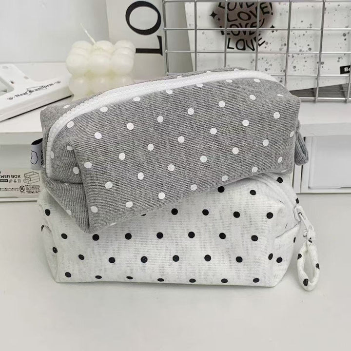 Cotton Polka Dot Zip Organizer Pencil Pouch Bowlift