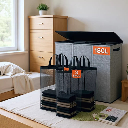 Laundry separation system with practical shopping bags Bowlift