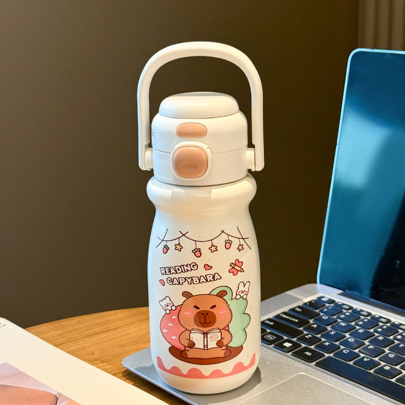 Insulated stainless steel drinking bottle with cute capybara design Bowlift