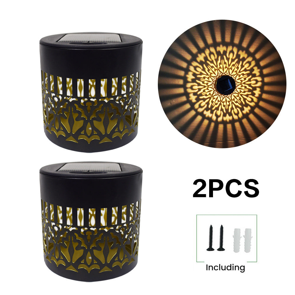 Decorative Solar Wall Lantern With Moroccan Cutout Projection Metal Outdoor Sconce Pair Bowlift