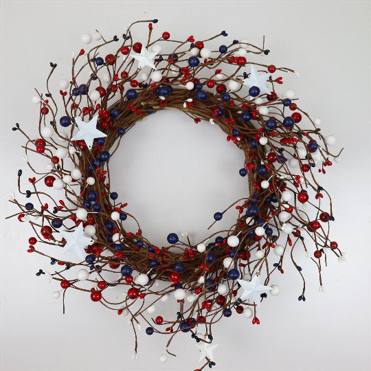 Unisex artificial decorative branch with wooden stars, berries, and flexible stem Bowlift