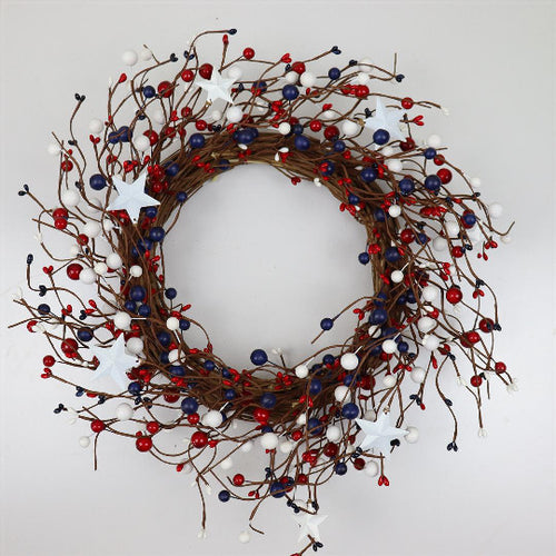 Unisex artificial decorative branch with wooden stars, berries, and flexible stem Bowlift