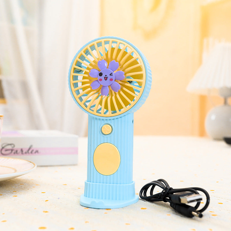 Ladies Compact Hand Fan with Flower Motif Bowlift