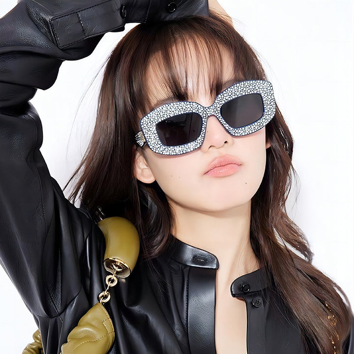 Women striking sunglasses with glamorous rhinestones Bowlift