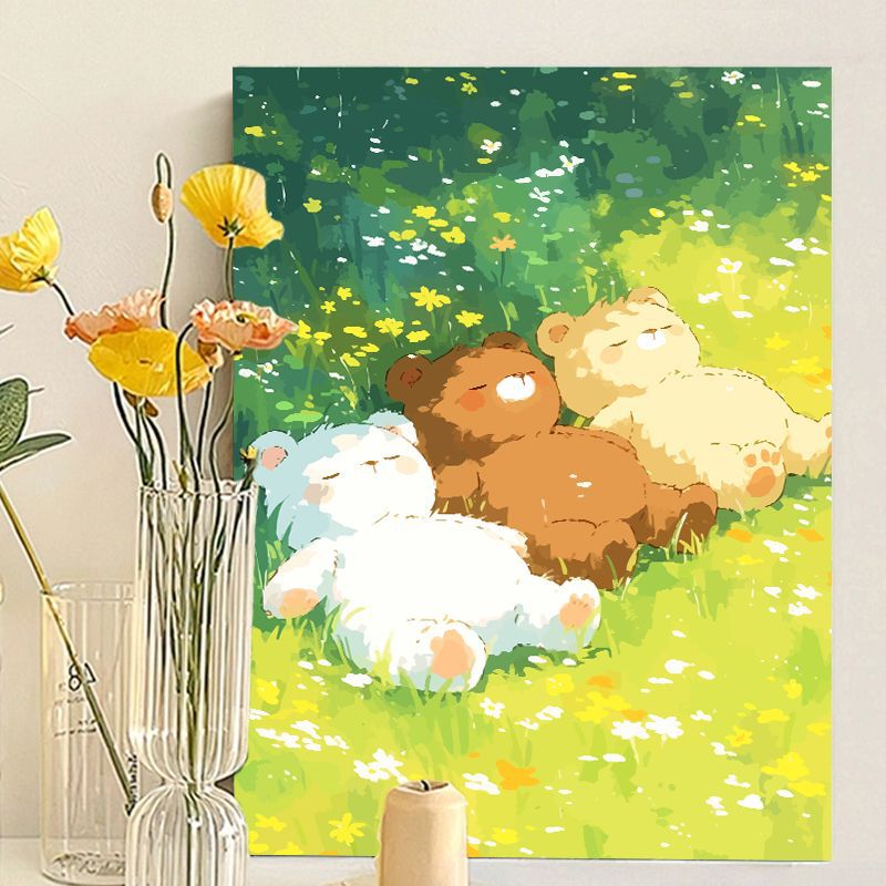 Cute Bear-Themed Art Canvas Print Bowlift